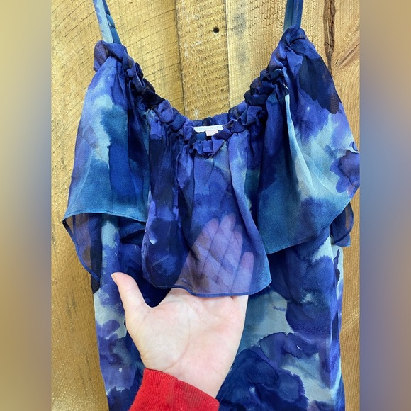 Rebecca Taylor Tank Top Blouse Size 2 100% Silk Sheer Layered Ruffle Strappy - Picture 10 of 10